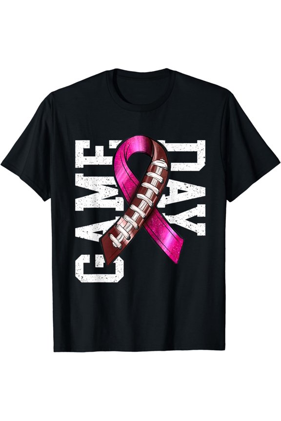 Game Day - Breast Cancer Awareness Pink Football Ribbon T-Shirt