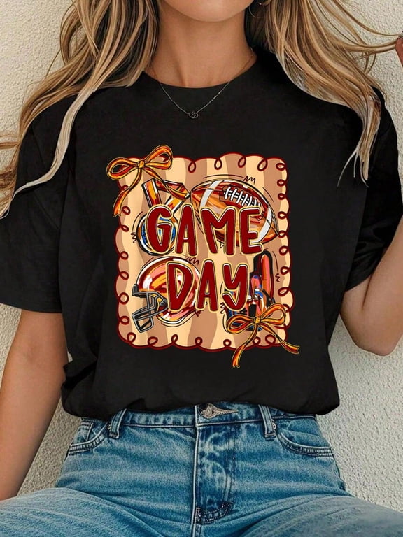 Game Day Cheer Football Coquette Bow Cheerleader T-Shirt Tee Shirts Women