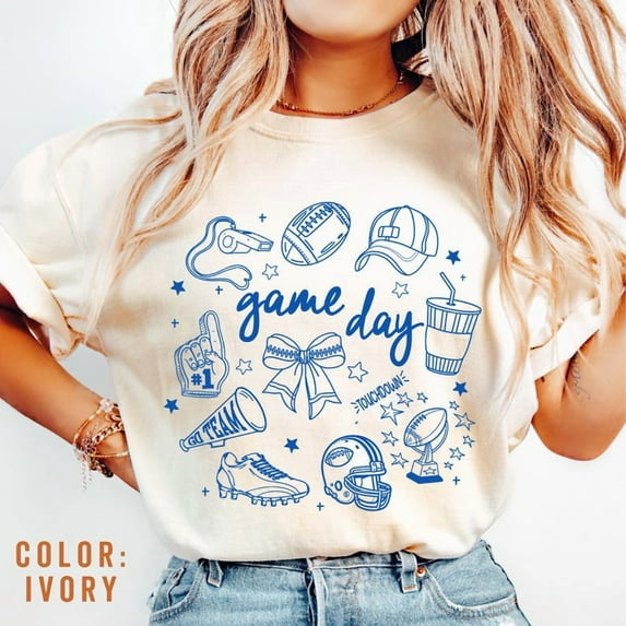 Game Day Doodle Shirt, Football Game Day Cute Shirt, Football Lover Gift, Coquette Game Day Shirt, Football Doodles Shirt