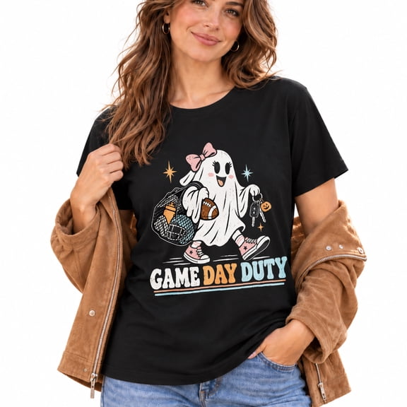 Game Day Duty Ghost Women's Round Neck Short Sleeve Retro Pattern T-Shirt