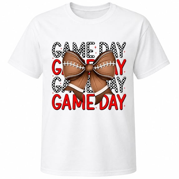 Game Day Football Bow Graphic T-Shirt, Unisex Classic Fit Crew Neck Tee