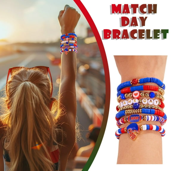 Game Day Football Bracelets for Fans, Stackable Sports Charm Bangles for Men and Women, Football Mom Jewelry Gifts and Boho Accessories for Summer Beach Party and Sport Events