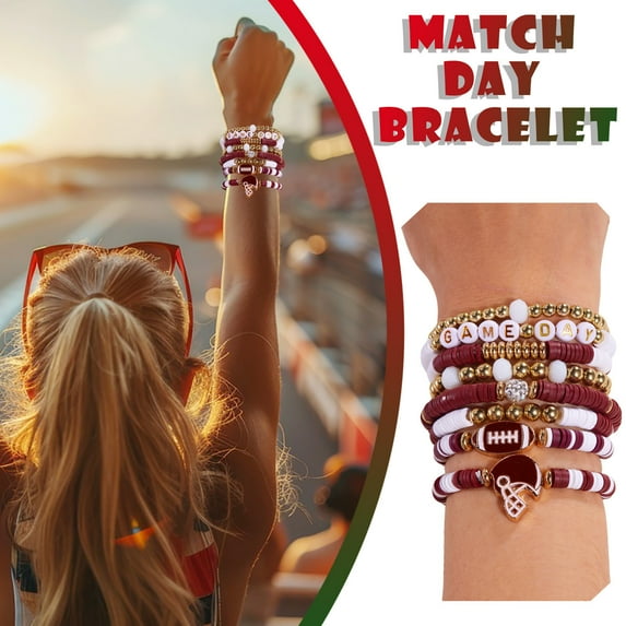 Game Day Football Bracelets for Fans, Stackable Sports Charm Bangles for Men and Women, Football Mom Jewelry Gifts and Boho Accessories for Summer Beach Party and Sport Events
