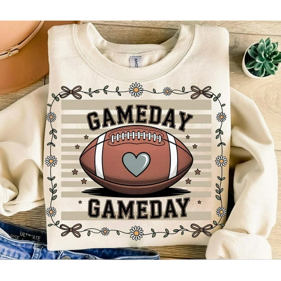 Game Day Football , Neutral Floral Gameday Sublimation Design, Boho Daisy Football , Fall Sports Shirt Design, Retro Clipart TSHIRT All Size S-5XL