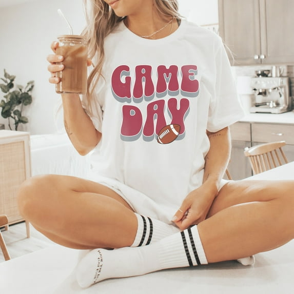 Game Day Football Shirt Crimson and Gray | Game Day Women's Tee | Game Day Shirt | Game Day Tee | Women's Football Shirt | Game Day T-shirt (Colors:White; Sizes:S;)