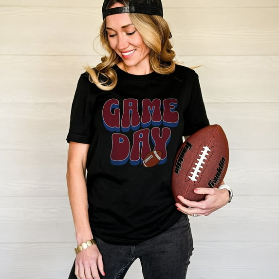 Game Day Football Shirt Garnet and Blue | Game Day Shirt | Game Day Shirt | Game Day Tee | College Football Shirt | Game Day Women's Tee (Colors:White; Sizes:S;)