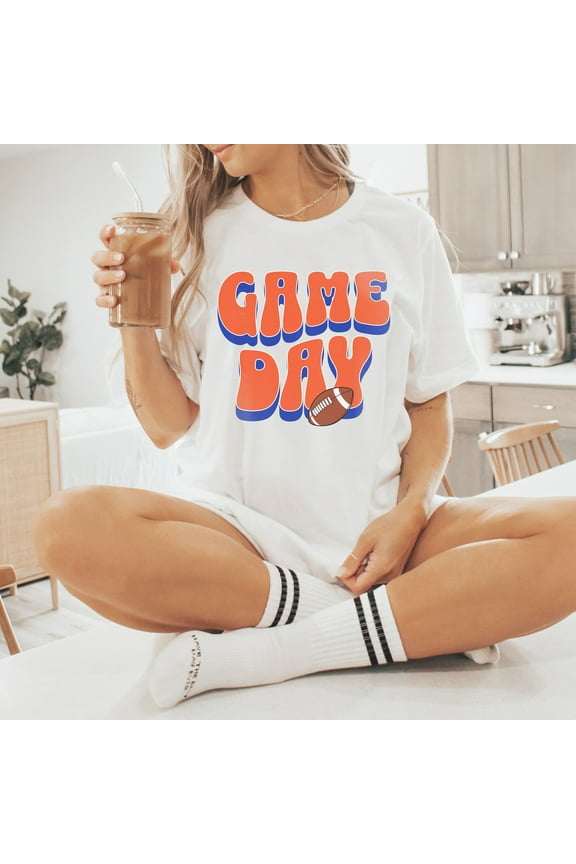 Game Day Football Shirt Orange and Blue| Game Day Mom Shirt | Game Day Shirt | Game Day Tee | Women's Football Shirt | Game Day T-shirt (Colors:Athletic Heather; Sizes:XL;)