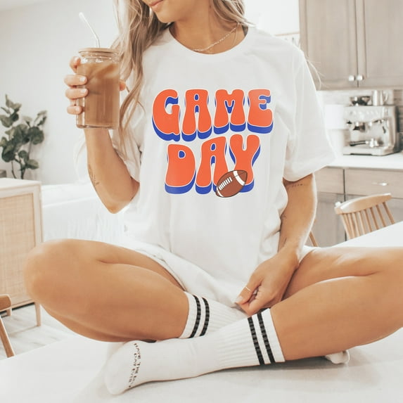 Game Day Football Shirt Orange and Blue| Game Day Mom Shirt | Game Day Shirt | Game Day Tee | Women's Football Shirt | Game Day T-shirt (Colors:White; Sizes:2XL;)