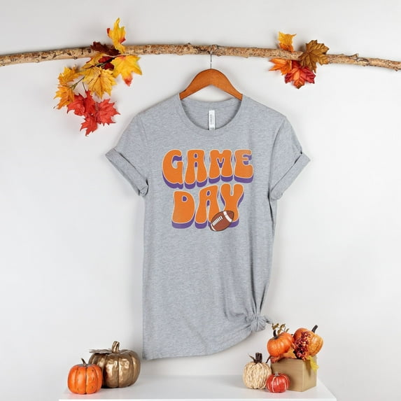 Game Day Football Shirt Orange and Purple | Game Day Mom Shirt | Game Day Shirt | Game Day Tee | Women's Football Shirt | Game Day T-shirt (Colors:Black; Sizes:XL;)