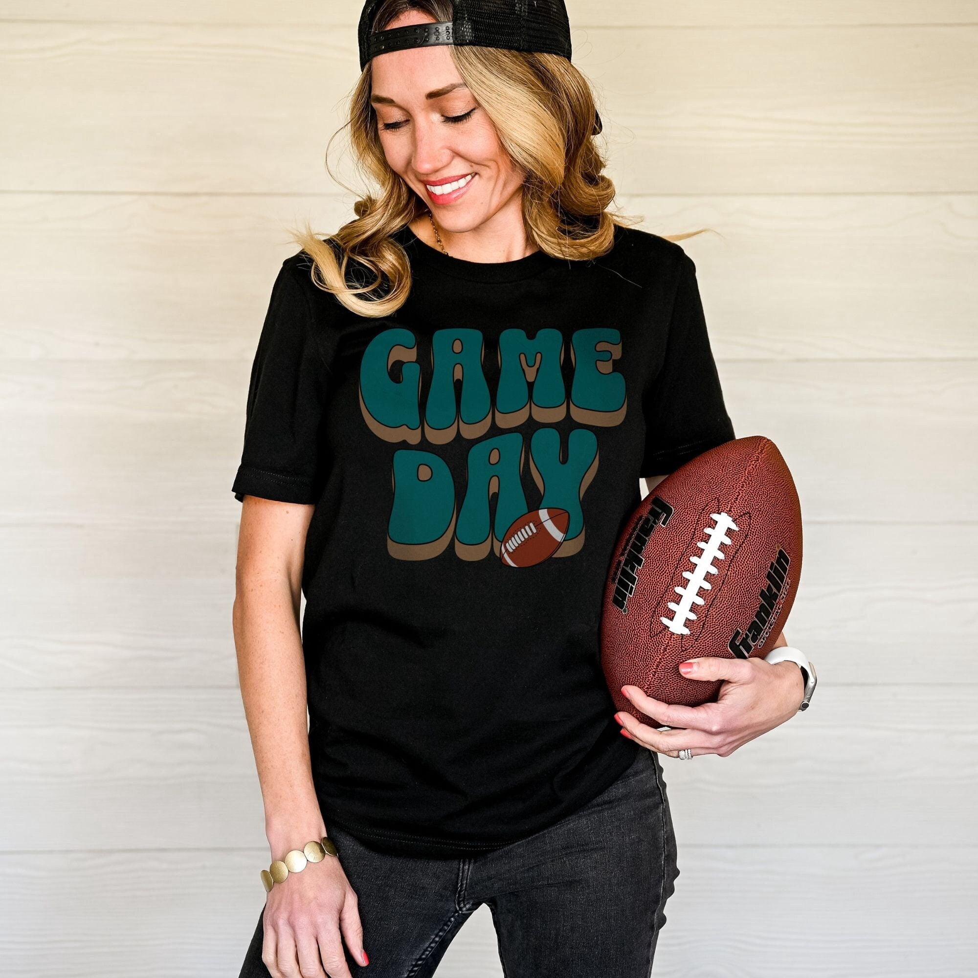 Pink Game Day Football Graphic Color Block Sleeve Tee