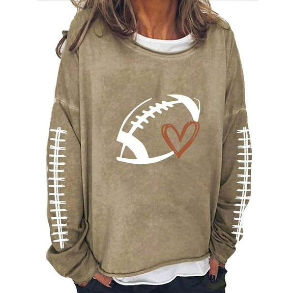Game Day Football Shirt Women Football Season Tshirt Long Sleeve Graphic Tee Pullover Tops Loose Casual Lightweight Sweatshirt