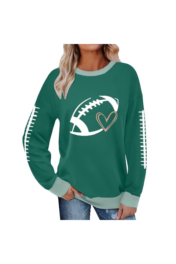 Game Day Football Sweatshirt Women Cute Graphic Long Sleeve Crewneck Pullover Top Casual Rugby T-Shirts Fan Shirts