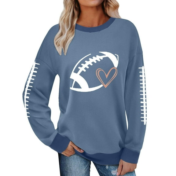 Game Day Football Sweatshirt Women Cute Graphic Long Sleeve Crewneck Pullover Top Casual Rugby T-Shirts Fan Shirts