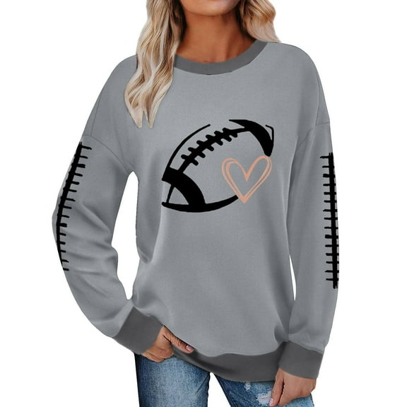 Game Day Football Sweatshirt Women Cute Graphic Long Sleeve Crewneck Pullover Top Casual Rugby T-Shirts Fan Shirts