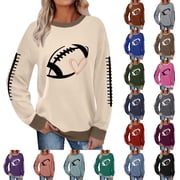 Game Day Football Sweatshirt Women Cute Graphic Long Sleeve Crewneck Pullover Top Casual Rugby T-Shirts Fan Shirts