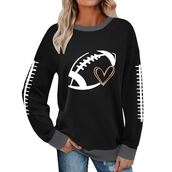 Game Day Football Sweatshirt Women Cute Graphic Long Sleeve Crewneck Pullover Top Casual Rugby T-Shirts Fan Shirts