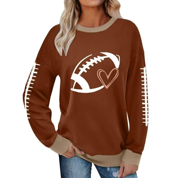 Game Day Football Sweatshirt Women Cute Graphic Long Sleeve Crewneck Pullover Top Casual Rugby T-Shirts Fan Shirts