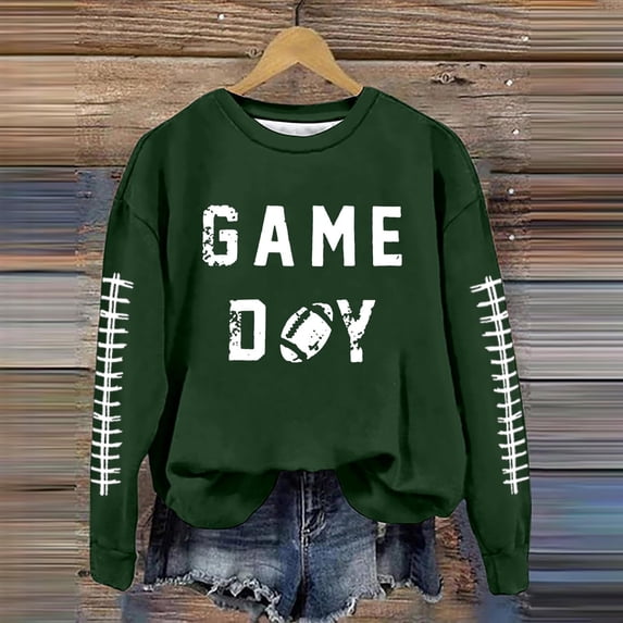 Game Day Football Sweatshirts For Women - Long Sleeve Football Shirts, Cute Cheer Mom Shirt, Crewneck Pullover Tops