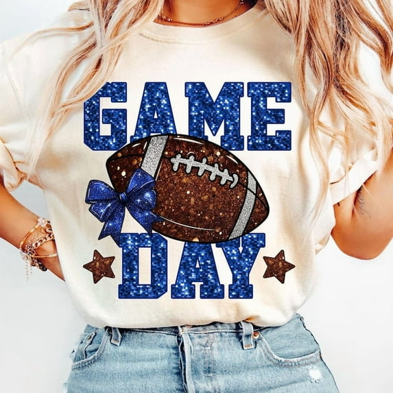 Game Day Football T-Shirt - Glitter Football Graphic Tee, Football Mama Shirt, Sports Season Mom Top