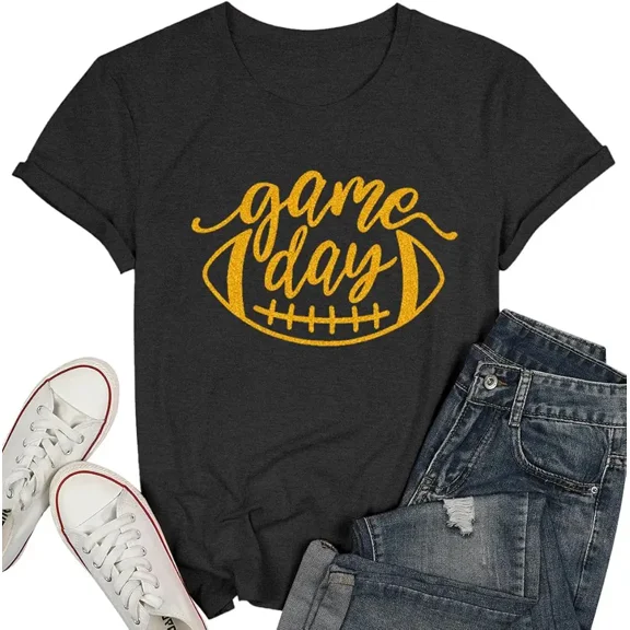 Game Day Football T Shirts Women Cute Football Graphic Tee Tops Funny Sunday Casual Short Sleeve Tee Shirts