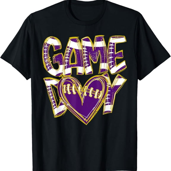 Game Day Football Team Spirit with Purple and Yellow Vibes T-Shirt