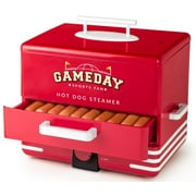 Nostalgia Game Day Hot Dog Steamer, Large Hot Dog Cooker with Bun Warming Tray, 1200W, Red