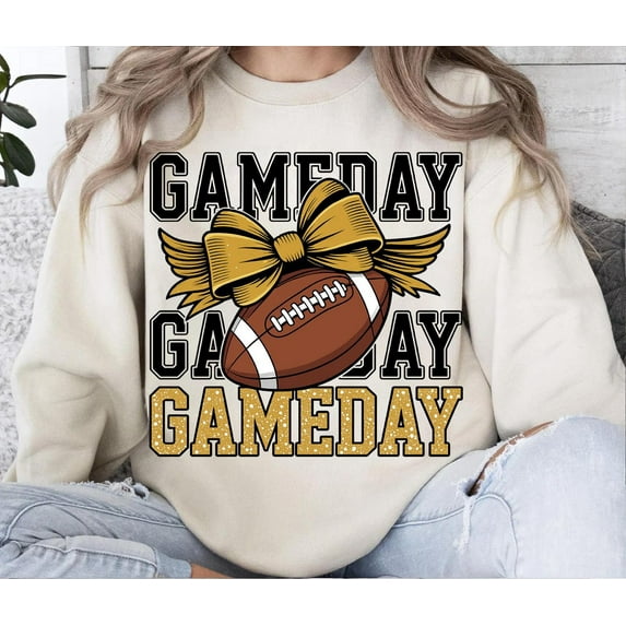 Game Day , Gold Bow Football , Glitter Game Day Sublimation Design, Football Mom Shirt , Cheer Mom Fall Sports Clipart SWEATSHIRT All Size S-5XL