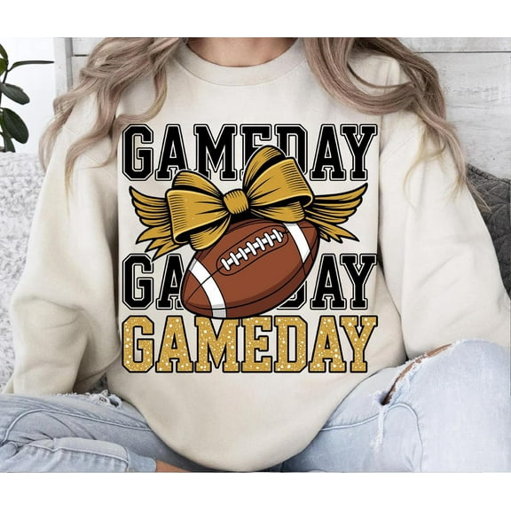 Game Day , Gold Bow Football , Glitter Game Day Sublimation Design, Football Mom Shirt , Cheer Mom Fall Sports Clipart TSHIRT All Size S-5XL