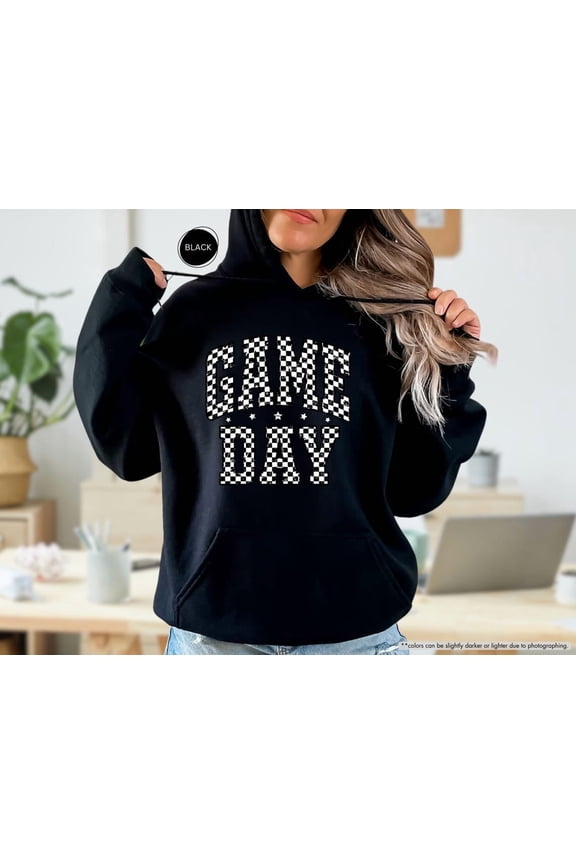 Game Day Hoodie, Checkered Sport Fan Hoodie, Football Baseball Softball Game Day Outfit, Unisex Tailgate Team Hoodie, Sports Fan