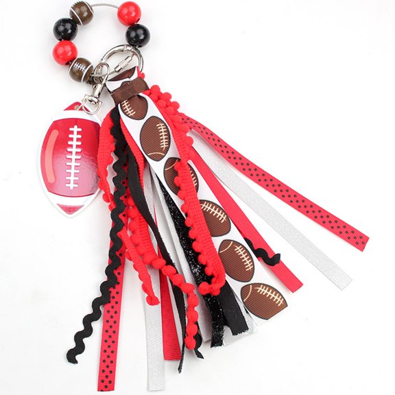 Game Day Keychain Accessory With Rugby Charm And Stylish Ribbon Detail For Hand Bags Hanging Ornament