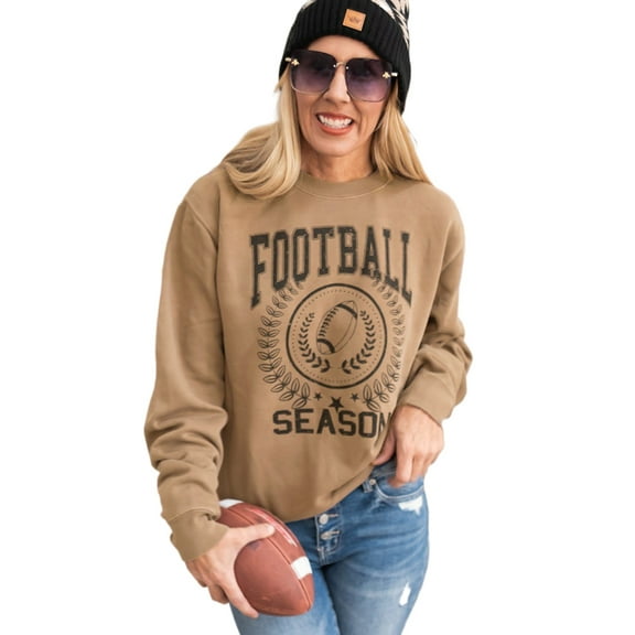 Game Day Khaki Rugby Graphic Sweatshirt for Women - [ZhiHiMeRi] | (US 20-22)2XL