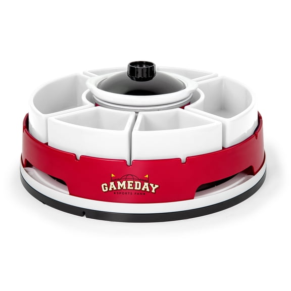 Game Day Lazy Susan Appetizer Server, 6-Section Ceramic Food Tray and Warming Pot with Lid, 20 oz Capacity