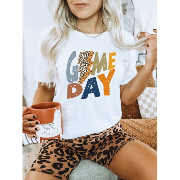 Game Day Leopard Lightning Bolt Shirt - Colored, Gameday Shirt, Womens Sports Shirt, Football Shirt, Gameday Tee, Foot Ball Season T-Shirt TSHIRT All Size S-5XL
