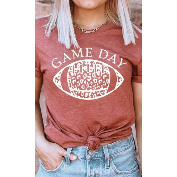 Game Day Leopard Spot White Football Graphic Tee T-Shirt