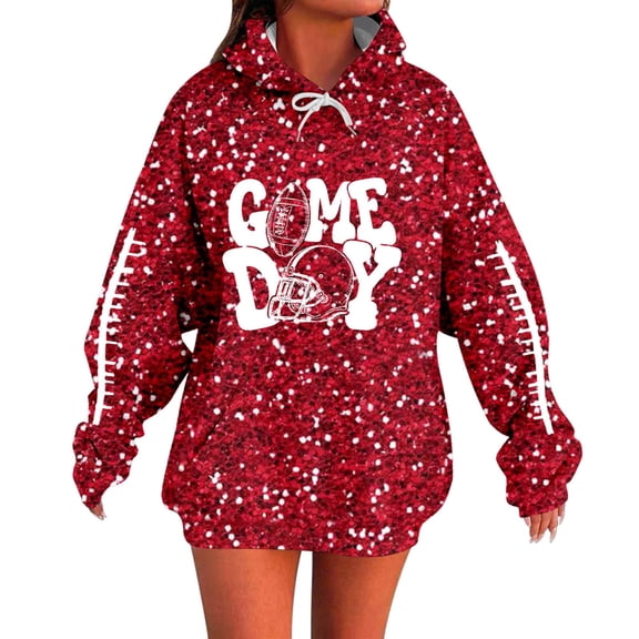 Game Day Letter Print Women Hoodie Sweatshirts y2k Football Pullover Shirts With Pocker Fall Long Sleeve Sweatshirt