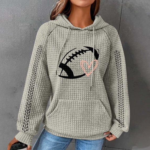 Game Day Outfits Shirts Women Plain Tops Game Day Sweatshirts with Drawstring Basic Tee Oversized Hoodie Soft Tunic Tops Gift Long Sleeve Heart Graphic Shirts Rugby Shirt Mom Shirts Beige