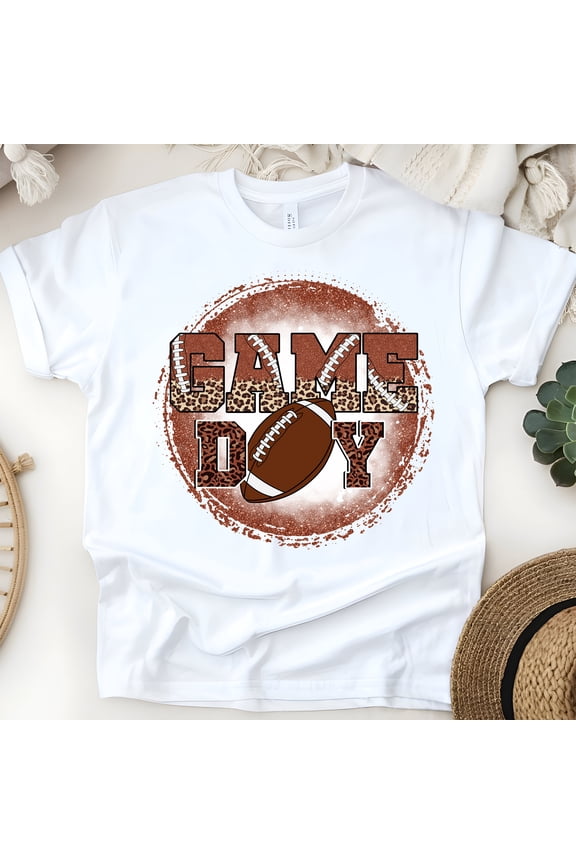 Game Day Shirt | Leopard Print Football Graphic Tee for Women, White, Size M