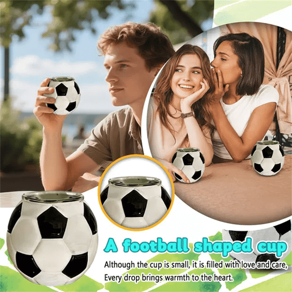 Game Day Soccer Essentials Football Shaped Mug - Sports Themed Drinkware for Global Soccer Tournament, Ergonomic Handle Cup for Parties & Daily Use
