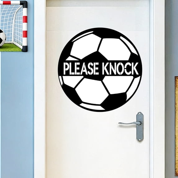 Game Day Soccer Essentials Football Themed Wall Stickers, "PLEASE KNOCK" Sports Style Decals for Home Door Window Wall Decor, Self-adhesive for Bedroom Living Room Study, Easy to Install and Replace