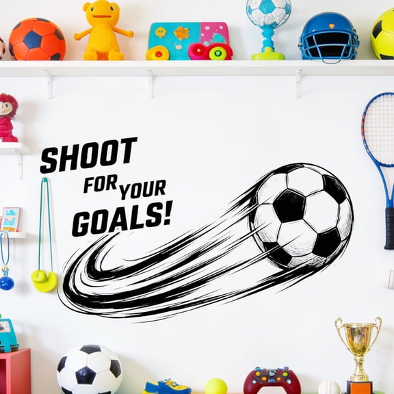 Game Day Soccer Essentials "SHOOT FOR YOUR GOALS" Soccer Theme Wall Decal for Bedroom Living Room Sports Home, Motivational Quote Sticker for Soccer Festivity Gear Global Football Rally