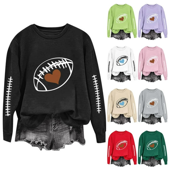 Game Day Sweatshirt Women Football Graphic Crewneck Sweatshirts 2025 Loose Casual Long Sleeve Pullover Blue M