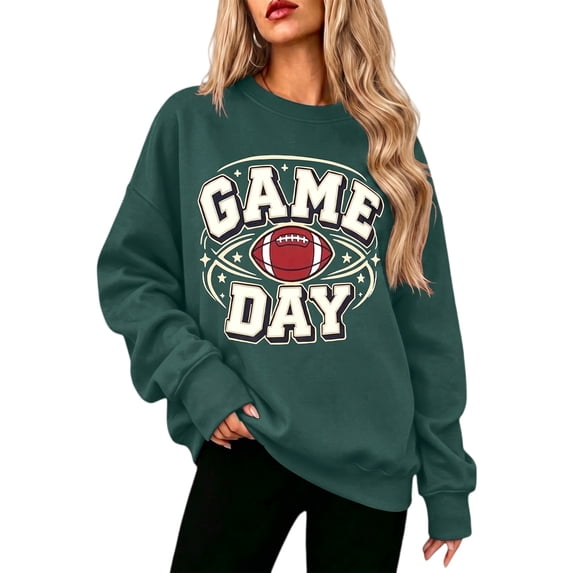 Game Day Sweatshirt Women Funny Football Print Sweatshirts Pullover Shirt