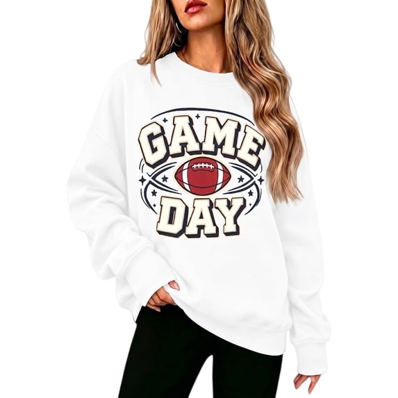 Game Day Sweatshirt Women Funny Football Print Sweatshirts Pullover Shirt