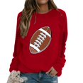 thumbnail image 1 of Game Day Sweatshirt for Women Long Sleeve Crew Neck Tunic Tops Fall Work Office Shirt Heart Graphic Football Season Shirts Football Print Sports Rugby Shirt Summer Must Haves Football Fan Red, 1 of 5