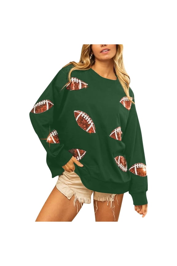 Game Day Sweatshirt Women Sequins Football Oversized Sweatshirts Long Sleeve Casual Loose Pullover Top Game Day Outfits