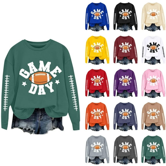 Game Day Sweatshirt for Women Long Sleeve Football Shirts Crewneck Graphic Pullover Tops Cute Mom Cheers Sweater 2025 Khaki 3XL
