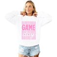 thumbnail image 1 of Game Day Sweatshirt for Women Striped Distressed Football Crewneck, Pink on White Sweatshirt, S, 1 of 8