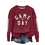 Game Day Sweatshirts Women Fall Fleece Sweatshirt Football Rugby T-Shirts Casual Game Day Fan Fleece Pullover Top