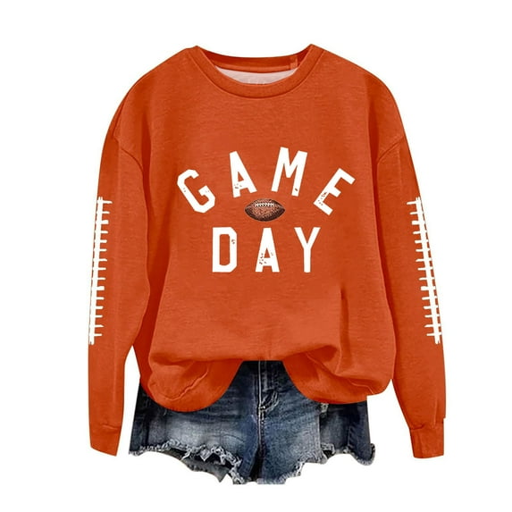 Game Day Sweatshirts Women Fall Fleece Sweatshirt Football Rugby T-Shirts Casual Game Day Fan Fleece Pullover Top