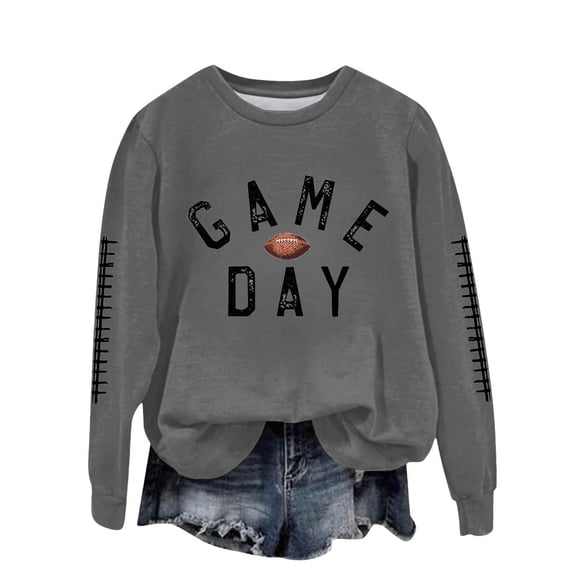Game Day Sweatshirts Women Fall Fleece Sweatshirt Football Rugby T-Shirts Casual Game Day Fan Fleece Pullover Top